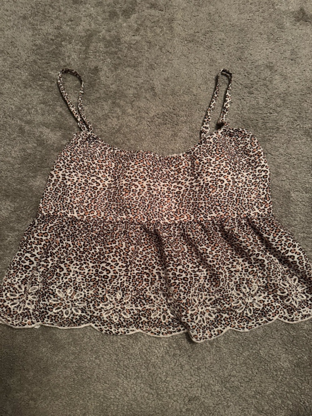 American Eagle Outfitters Leopard Print Lace-Hem Tank Top - Brown/Cream